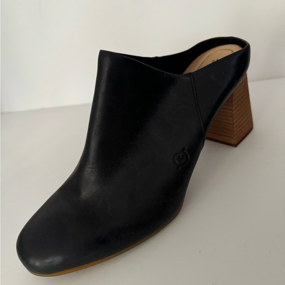 Born Black Leather Mules 3” Leawood Wrapped Chunky Heel Autumn Must Have SZ 10